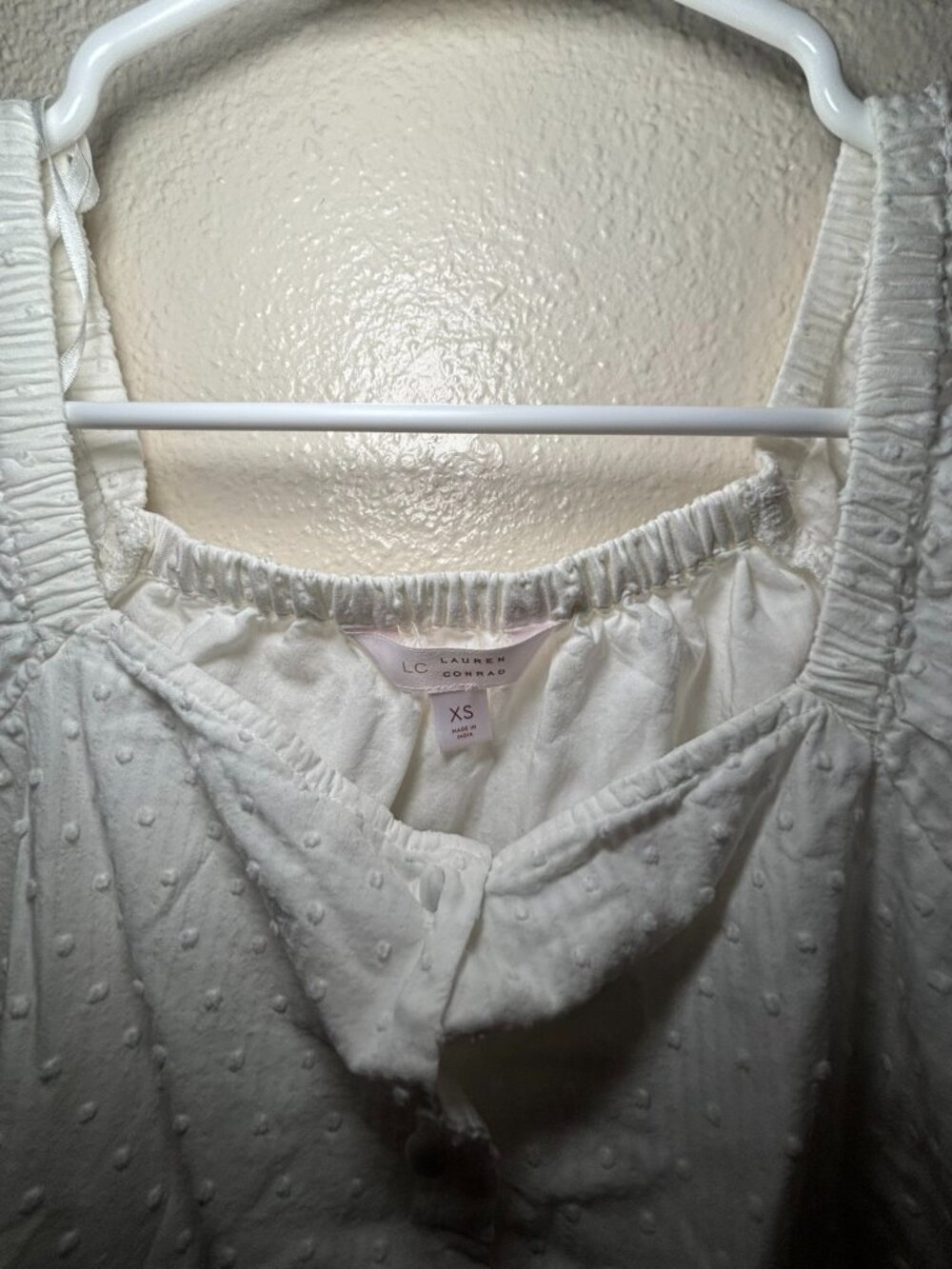 Women's Sz XS White Swiss Dot Puff Sleeve Peasant Blouse Boho Cottagecore - Picture 3 of 10